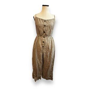 Womens L Large Indulge Linen Khaki Buttondown Sleeveless Jumpsuit